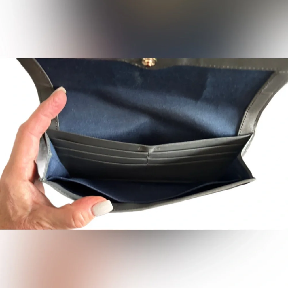 Cole Haan Vestry Slim Flap Wallet | Stormcloud Gray Leather VGC